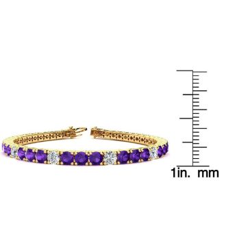 8 1/2 Carat Amethyst and Diamond Alternating Tennis Bracelet In 14 Karat Yellow Gold, 6 1/2 Inches