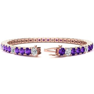 9 1/5 Carat Amethyst and Diamond Alternating Tennis Bracelet In 14 Karat Rose Gold, 7 Inches