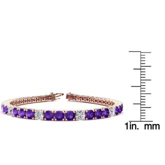 9 1/5 Carat Amethyst and Diamond Alternating Tennis Bracelet In 14 Karat Rose Gold, 7 Inches