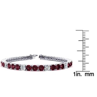 Garnet Bracelet: Garnet Jewelry: 9 1/4 Carat Garnet and Diamond Alternating Tennis Bracelet In 14 Karat White Gold, 6 1/2 Inches