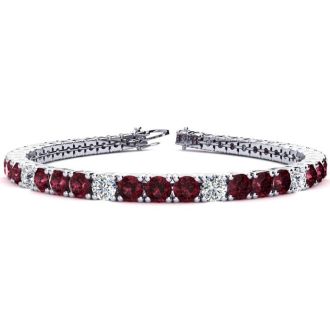 Garnet Bracelet: Garnet Jewelry: 11 1/2 Carat Garnet and Diamond Alternating Tennis Bracelet In 14 Karat White Gold, 8 Inches