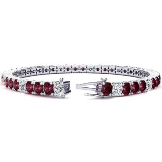 Garnet Bracelet: Garnet Jewelry: 11 1/2 Carat Garnet and Diamond Alternating Tennis Bracelet In 14 Karat White Gold, 8 Inches