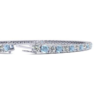 Aquamarine Bracelet: Aquamarine Jewelry: 4 1/4 Carat Aquamarine And Diamond Tennis Bracelet In 14 Karat White Gold, 7 1/2 Inches