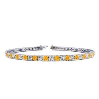 4 Carat Citrine And Diamond Tennis Bracelet In 14 Karat White Gold, 7 Inches