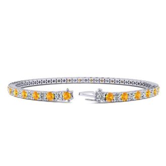 4 1/2 Carat Citrine And Diamond Tennis Bracelet In 14 Karat White Gold, 8 Inches