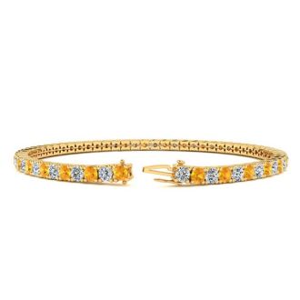 3 1/2 Carat Citrine And Diamond Tennis Bracelet In 14 Karat Yellow Gold, 6 1/2 Inches