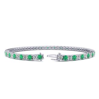 4 3/4 Carat Emerald And Diamond Tennis Bracelet In 14 Karat White Gold, 8 Inches