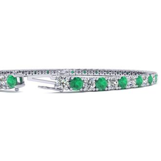 4 3/4 Carat Emerald And Diamond Tennis Bracelet In 14 Karat White Gold, 8 Inches