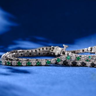 4 3/4 Carat Emerald And Diamond Tennis Bracelet In 14 Karat White Gold, 8 Inches