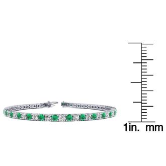5 Carat Emerald And Diamond Tennis Bracelet In 14 Karat White Gold, 8 1/2 Inches