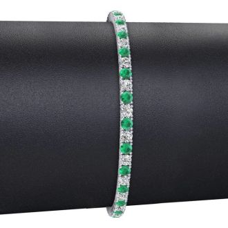 5 Carat Emerald And Diamond Tennis Bracelet In 14 Karat White Gold, 8 1/2 Inches