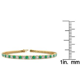 3 3/4 Carat Emerald And Diamond Tennis Bracelet In 14 Karat Yellow Gold, 6 Inches