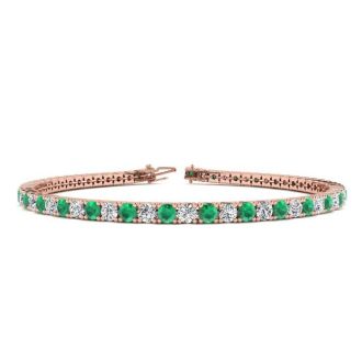 3 3/4 Carat Emerald And Diamond Tennis Bracelet In 14 Karat Rose Gold, 6 Inches