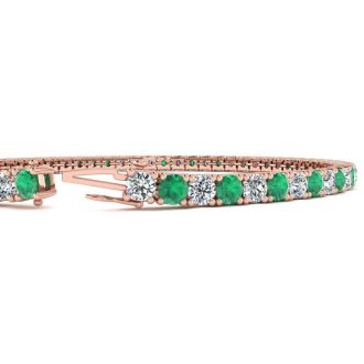 3 3/4 Carat Emerald And Diamond Tennis Bracelet In 14 Karat Rose Gold, 6 Inches