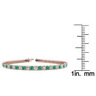 4 3/4 Carat Emerald And Diamond Tennis Bracelet In 14 Karat Rose Gold, 8 Inches