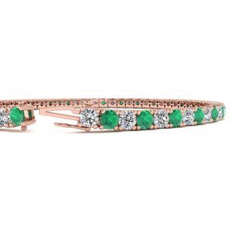 5 Carat Emerald And Diamond Tennis Bracelet In 14 Karat Rose Gold, 8 1/2 Inches