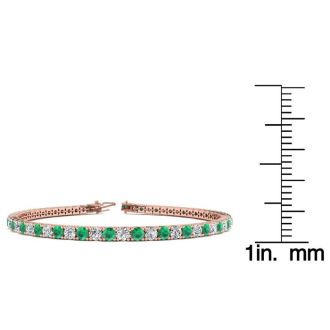 5 Carat Emerald And Diamond Tennis Bracelet In 14 Karat Rose Gold, 8 1/2 Inches