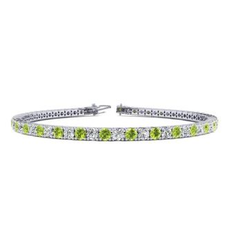 5 Carat Peridot And Diamond Tennis Bracelet In 14 Karat White Gold, 9 Inches