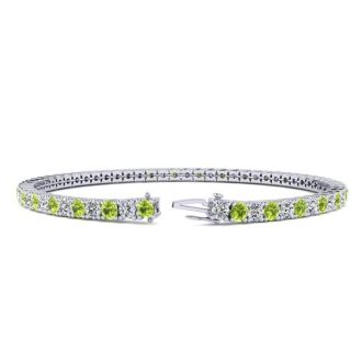 5 Carat Peridot And Diamond Tennis Bracelet In 14 Karat White Gold, 9 Inches