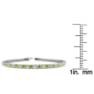 5 Carat Peridot And Diamond Tennis Bracelet In 14 Karat White Gold, 9 Inches