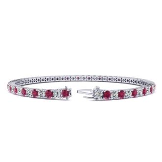 Ruby Bracelet; Ruby Tennis Bracelet; 5 1/2 Carat Ruby And Diamond Tennis Bracelet In 14 Karat White Gold
