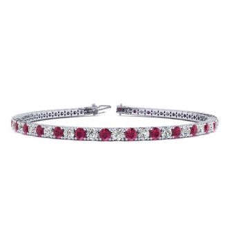 Ruby Bracelet; Ruby Tennis Bracelet; 6 Carat Ruby And Diamond Tennis Bracelet In 14 Karat White Gold