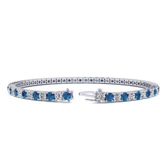 3 1/2 Carat Blue And White Diamond Tennis Bracelet In 14 Karat White Gold, 6 1/2 Inches