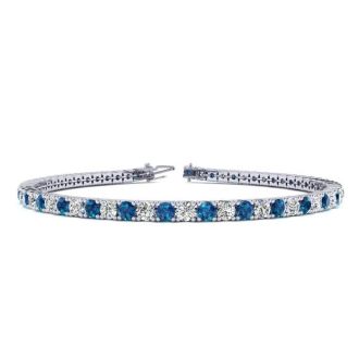 4 1/4 Carat Blue And White Diamond Tennis Bracelet In 14 Karat White Gold, 7 1/2 Inches