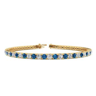 3 1/2 Carat Blue And White Diamond Tennis Bracelet In 14 Karat Yellow Gold, 6 1/2 Inches