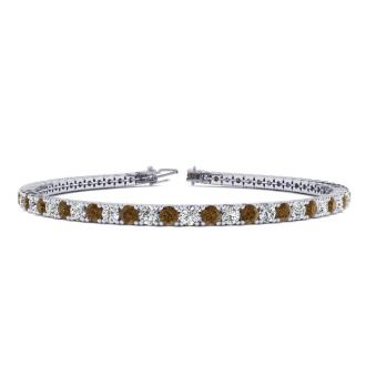 3 1/2 Carat Chocolate Bar Brown Champagne And White Diamond Tennis Bracelet In 14 Karat White Gold, 6 Inches