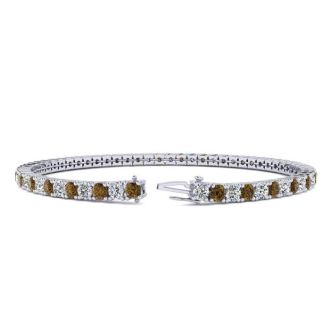 4 Carat Chocolate Bar Brown Champagne And White Diamond Tennis Bracelet In 14 Karat White Gold, 7 Inches