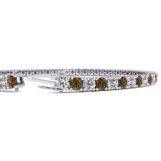 5 Carat Chocolate Bar Brown Champagne And White Diamond Tennis Bracelet In 14 Karat White Gold, 9 Inches