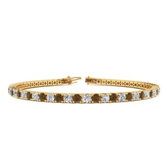 4 Carat Chocolate Bar Brown Champagne And White Diamond Tennis Bracelet In 14 Karat Yellow Gold, 7 Inches