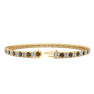 4 1/4 Carat Chocolate Bar Brown Champagne And White Diamond Tennis Bracelet In 14 Karat Yellow Gold, 7 1/2 Inches