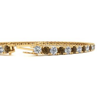 4 3/4 Carat Chocolate Bar Brown Champagne And White Diamond Tennis Bracelet In 14 Karat Yellow Gold, 8 1/2 Inches
