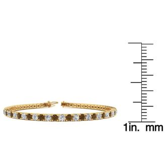 4 3/4 Carat Chocolate Bar Brown Champagne And White Diamond Tennis Bracelet In 14 Karat Yellow Gold, 8 1/2 Inches