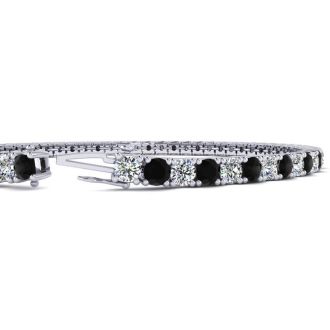 4 1/2 Carat Black And White Diamond Tennis Bracelet In 14 Karat White Gold, 8 Inches
