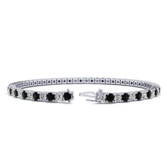 4 3/4 Carat Black And White Diamond Tennis Bracelet In 14 Karat White Gold, 8 1/2 Inches