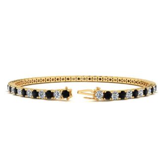 3 1/2 Carat Black And White Diamond Tennis Bracelet In 14 Karat Yellow Gold, 6 Inches