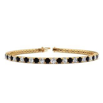 4 1/2 Carat Black And White Diamond Tennis Bracelet In 14 Karat Yellow Gold, 8 Inches