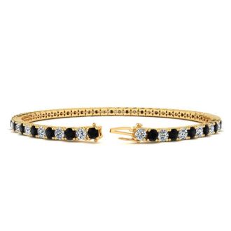 4 1/2 Carat Black And White Diamond Tennis Bracelet In 14 Karat Yellow Gold, 8 Inches