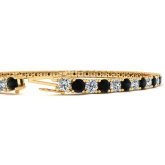 4 3/4 Carat Black And White Diamond Tennis Bracelet In 14 Karat Yellow Gold, 8 1/2 Inches