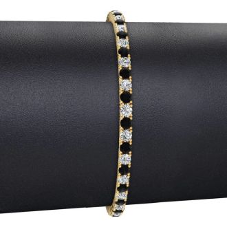 4 3/4 Carat Black And White Diamond Tennis Bracelet In 14 Karat Yellow Gold, 8 1/2 Inches