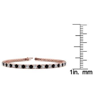 4 1/4 Carat Black And White Diamond Tennis Bracelet In 14 Karat Rose Gold, 7 1/2 Inches