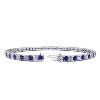 5 1/2 Carat Sapphire And Diamond Tennis Bracelet In 14 Karat White Gold, 8 1/2 Inches