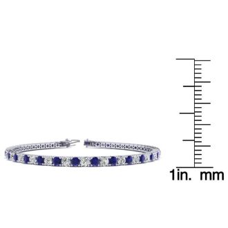 5 1/2 Carat Sapphire And Diamond Tennis Bracelet In 14 Karat White Gold, 8 1/2 Inches