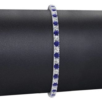 5 1/2 Carat Sapphire And Diamond Tennis Bracelet In 14 Karat White Gold, 8 1/2 Inches