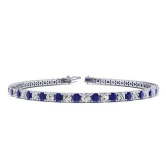 6 Carat Sapphire And Diamond Tennis Bracelet In 14 Karat White Gold, 9 Inches