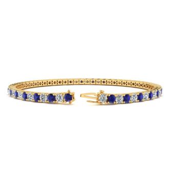 4 1/2 Carat Sapphire And Diamond Tennis Bracelet In 14 Karat Yellow Gold, 7 Inches