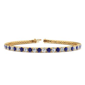5 1/2 Carat Sapphire And Diamond Tennis Bracelet In 14 Karat Yellow Gold, 8 1/2 Inches